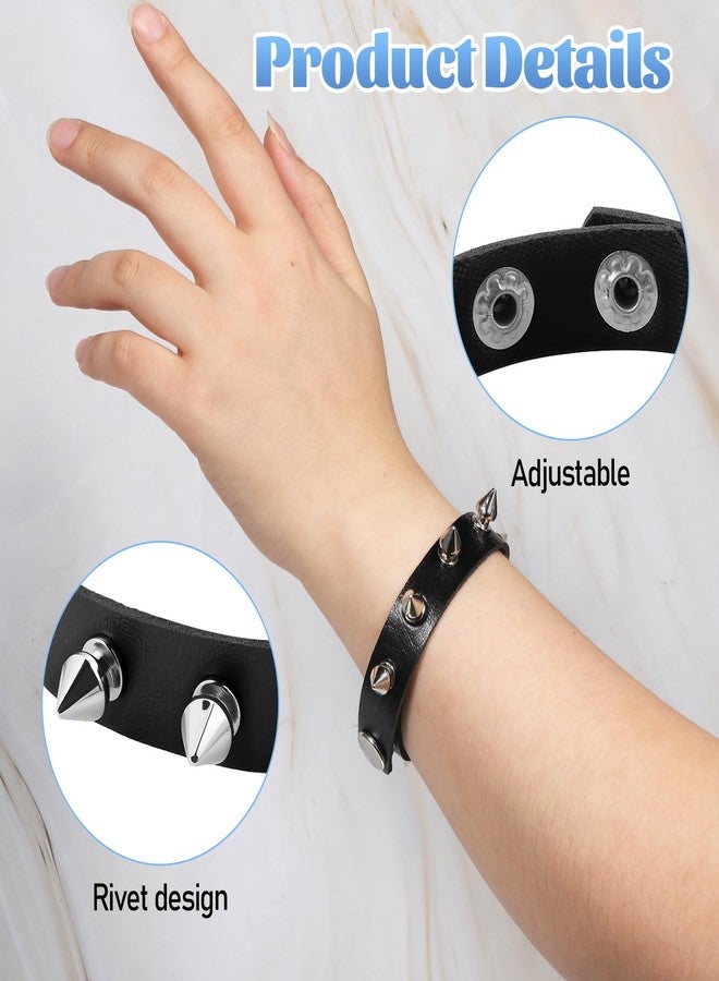 Aysatogc 2 PCS Leather Cuff Bracelet, Punk Bracelet Rock Braided Rivets Wristband Black Emo Bracelets 80s Wristband for Women Men Punk Jewelry for Halloween Party Favors - Image 3